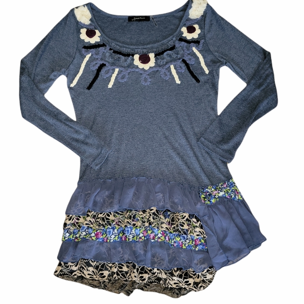 Janet Paris Ornate Embroidered Layered Tunic sz S